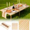 Folding Picnic Table with Boho Table Runner 60" x 30" Wooden Low Table, Portable for Indoor Outdoor Use Ideal for Camping Beach Weddings Garden Parties (Seats 6), 60" x 30" x 16.9"