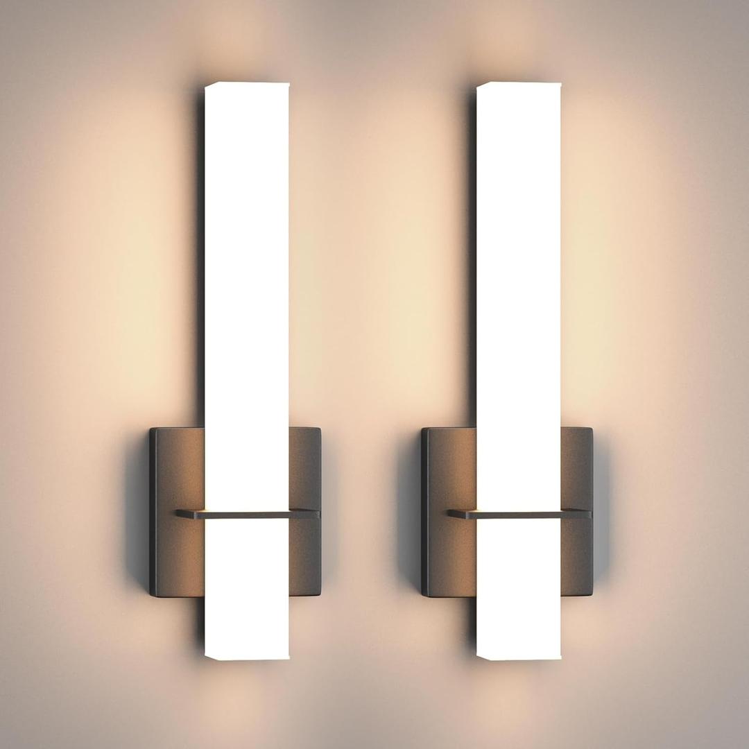 Modern LED Wall Sconces Set of Two,18W 3000K Dimmable LED Sconces Wall Lighting,Bathroom Vanity Light Fixture Acrylic Shade,Hardwired Wall Light Fixtures for Living Room Bedroom Hallway(Black) (2-Pack)