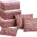 6 Set Packing Cubes,Multi-functional Clothing Sorting Packages,Travel Carry On Luggage Organizers Storage Bags,Travel Packing Pouches (Leopard Pink)