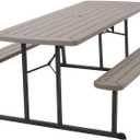 COSCO Outdoor Living 6 ft. Folding Picnic Table, Taupe Wood Grain with Brown Legs