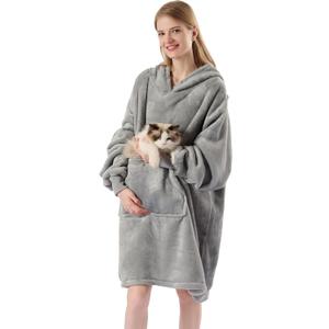 Krifey Wearable Blanket Hoodie, Oversized Sherpa Fleece Sweatshirt with Giant Pocket, Birthday Gifts for Women, Mom, Sister, Light Gray