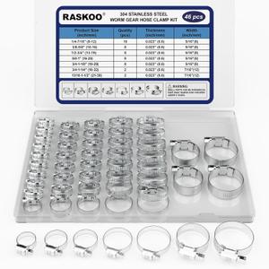 46PCS Premium Stainless Steel Hose Clamps Kit, 7 Size (1/4"-1-1/2") Adjustable Hose Clamp Assortment, Long-lasting Worm Gear Clamps for Fuel Line, Plumbing, Automotive, Mechanical Applications