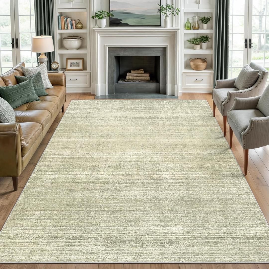 Valenrug Washable Rug 9x12 - Stain Resistant Area Rugs 9x12 Living Room, Non Slip Backing Printed Rugs for Bedroom, Folable Machine Washable Area Rug (Green, 9'x12')