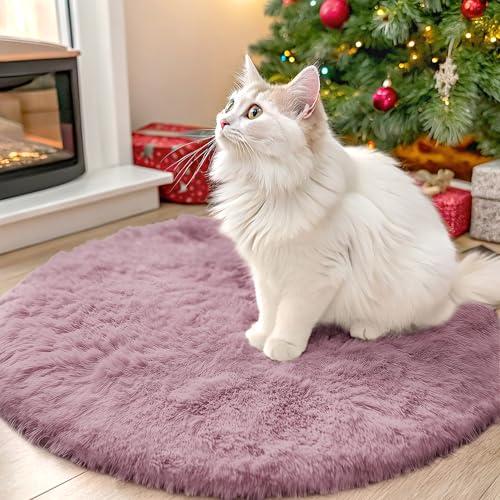 OLANLY Blush Round Rugs for Bedroom - Machine Washable, 2 ft Circle Area Rugs for Living Room, Soft and Fluffy Shaggy Carpet for Teen Girls and Boys, Nursery Rooms, Dorms, Home Decor Aesthetic