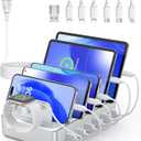 Charging Station for Multiple Devices Apple,50W 6 Port&6 Cables Charging Station for Apple Device with Apple Watch Holder,Charging Dock for Cellphone, Kindle, Tablet and Other Electronic (Sliver)