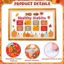 2Pack Fall Healthy Habits Bulletin Board Decorations Set Thanksgiving Bulletin Board Autumn Classroom Decor Pumpkin Maple Leaves Paper Cutouts for School Wall Decor(Fall into Healthy Habits)