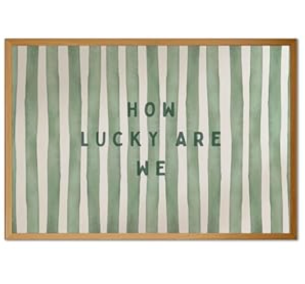 Trendy Wall Art How Lucky are We Positive Quote Inspirational Poster Canvas Print Green Preppy Wall Art Minimalist Girly Aesthetic Room Decor for Bedroom Office Apartment Dorm, Unframed 24"x16"