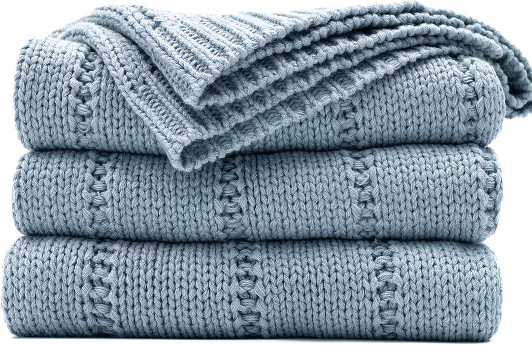 RECYCO Cable Knit Blue Throw Blanket for Couch, Super Soft Warm Cozy Decorative Knitted Throw Blanket 2.3LB for Bed, Sofa, Chair 50"x60"