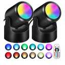 RGBW Christmas Spot Lights Indoor 6W Up Lights Indoor with Remote Control 16 Color Changing Uplighting Indoor 120V LED Spotlight Indoor Dimmable Uplights Indoor for Parties Plant Decor, 2 Pack, Black