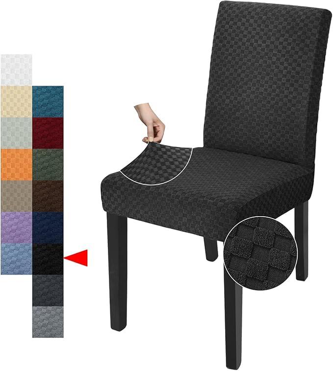 Latest Checkered Dining Chair Slipcover Parsons Chair Furniture Protector Stretch Chair Covers for Dining Room, Restaurant, Kitchen, Party (Black)