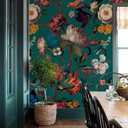 Vintage Blue Floral Peel and Stick Wallpaper Mural, 98" x 59"