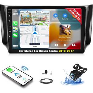 2G+64G Android 13 Car Stereo for Nissan Sentra 2013-2017 Radio Wireless Carplay Android Auto, 10.1 Touchscreen Car Radio GPS Navigation/Mirror Link/Bluetooth/EQ/FM/RDS Radio+Backup Camera&Mic