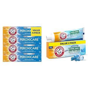 Arm & Hammer Peroxicare Toothpaste 4-Pack, ARM & HAMMER Toothpaste Plus TheraBreath Breath Fresheners 2-Pack