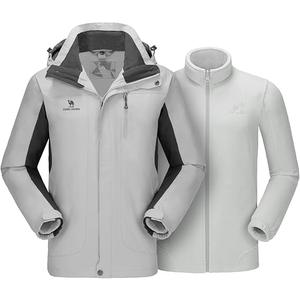CAMEL CROWN Men's Ski Jacket 3 in 1 Waterproof Winter Jacket Snow Jacket Windproof Hooded with Inner Warm Fleece Coat (Silver Grey, S)