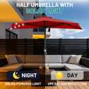 AreShark 9ft Patio Half Umbrellas with Solar Lights, 1/2 LED Half Outdoor Umbrella w/ 20 LED Lights, Lighted Table Wall Umbrella with Crank & 5 Sturdy Ribs for Market, Pool, Deck, Lawn and Garden, Red