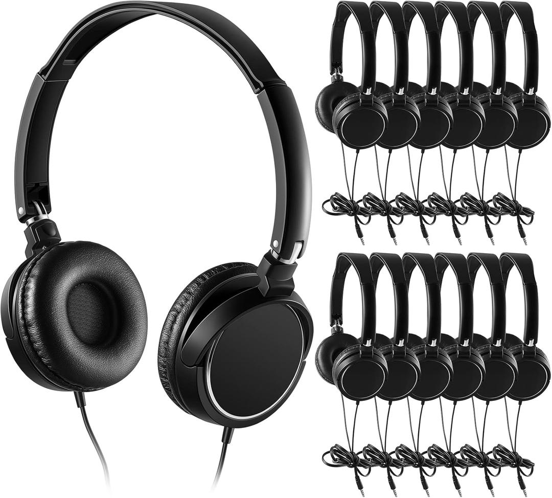 24 Pack Classroom Headphones Bulk Student Headphones with Microphone Kids Earphones for School, Adjustable over Ear Head Phones Class Set Earbuds Wire Earphones for School Students Kids (Black)