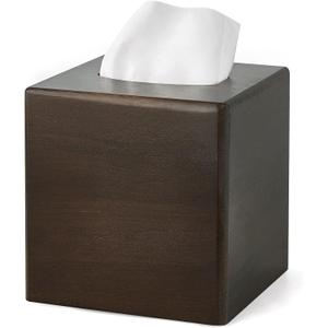 Mkono Tissue Box Cover Square Open-Bottom Wood Tissue Box Holder Decorative Facial Cube Organizer Modern Farmhouse Decor for Bathroom Bedroom Dresser Living Room Office Dorm, Dark Brown