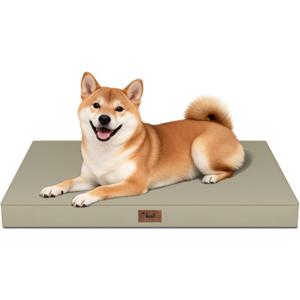 Outdoor Dog Bed for Medium Dogs, Waterproof Dog Crate Mat Orthopedic Egg Crate Foam Pet Bed with Washable Removable Oxford Cover, Khaki