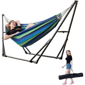 Portable Hammock with Stand for Outside Foldable,Frabic Tension Adjustable Indoor,Carrying Bag Included, 616 lbs Weight Capacity, Suitable Garden Yard Outdoor Inhouse Cyan