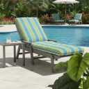 Modern Outdoor Chaise Lounge Cushion with Ties – Durable Polyester Fabric, Channel-Filled Polyfiber Insert, Removable Zippered Cover, Cayman Stripe, 73 inches x 23 inches x 4 inches