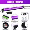 Rechargeable Black Light Bar 2 Packs, Battery Powered Black Lights for Glow Party, Cordless UV Strip Lights with On/Off/Dimma/Flash Switch, for Classroom, Neon,Uranium glass,Paint, Poster,Stage