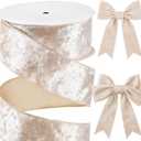 Yungyan 2.5" x 30 Yards Champagne Crushed Christmas Velvet Ribbon, Wired Christmas Ribbon for Xmas Tree Topper Decor, Bows Making, Gift Wrapping, Garlands, Wreaths, Crafts, Outdoor Party Decor