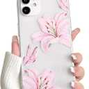 NITITOP Compatible with iPhone 12 Case Clear Cute Butterfly Lily Flower Floral Pattern for Women Girls Full Camera Lens Clear Slim Shockproof Protective Phone Cover - Pink