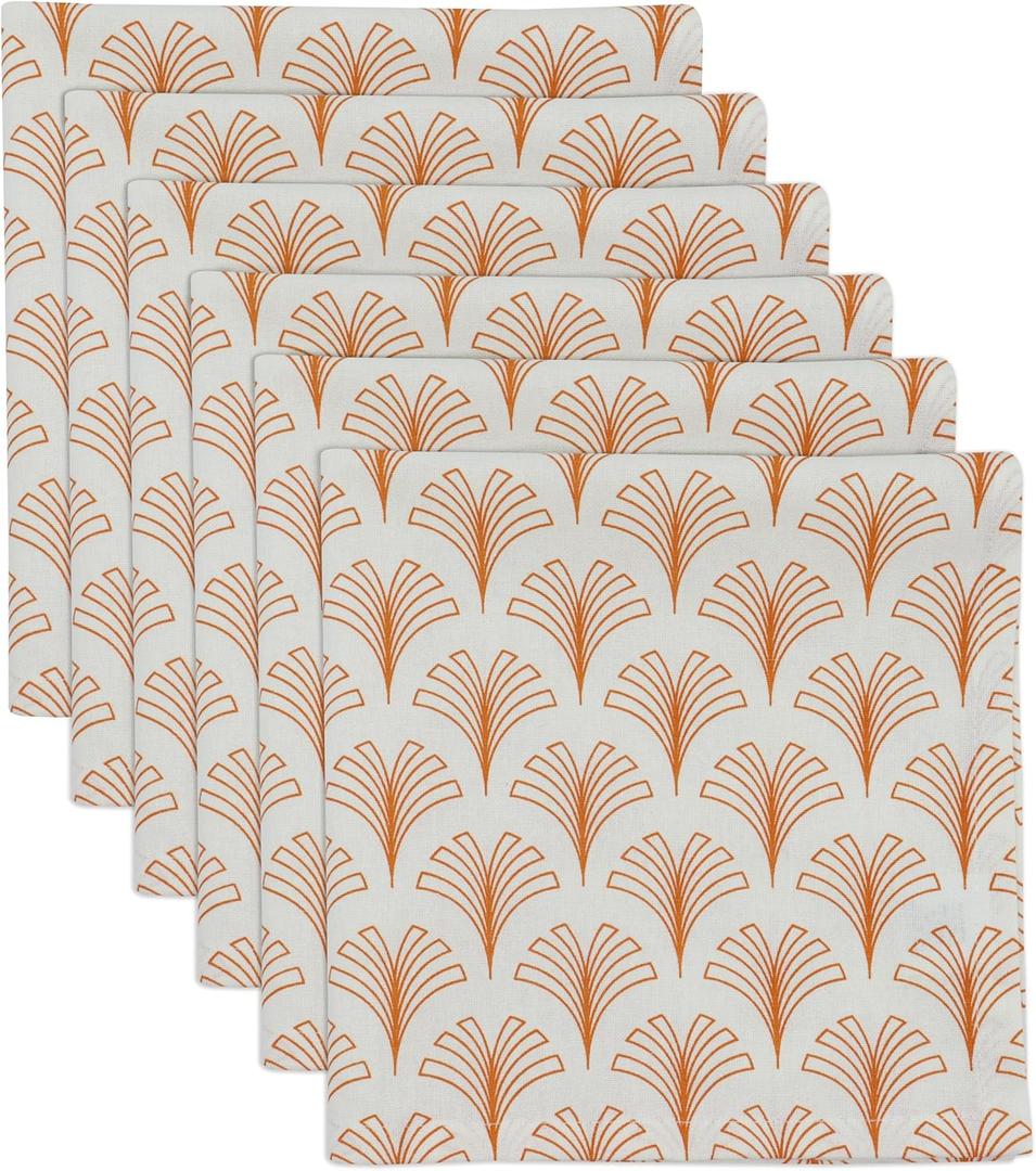 PurpleEssences Floral Cloth Napkins - Set of 6 18x18 Inch - 100% Cotton, Soft, Durable & Washable - Perfect for Summer and Everyday Dining - Lumine - Orange/Cream