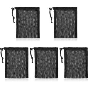 Small Drawstring Bags, 5 Pieces Small Mesh Bags Nylon Net Balls Gift Bag 6 X 8 Inch Mini Drawstring Gym Bag Mesh Black Travel Stuff Storage Pouch with Cord Lock Closure for Gym Sports Laundry Travel