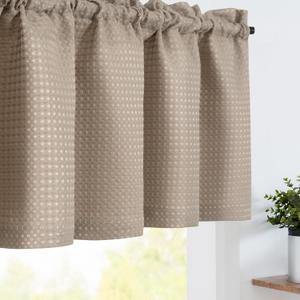 jinchan Valance Curtain for Kitchen Waffle-Weave for Living Room Bathroom Country Waffle Woven Textured Light Filtering Window Treatment Rod Pocket 1 Panel 18 Inch Taupe