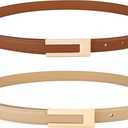 Women Leather Belt Skinny Waist Belts for Dress Thin Waist Belt with Gold Buckle for Jeans Pants (Fit Waist 35"-43", Apricot+brown)