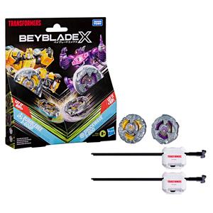Beyblade X and Transformers Collab, Bumblebee 3-60GP vs. Shockwave 5-80O, 2 Takara Tomy Tops, 2 Launchers, Battling Top Game Toys, Ages 8+ (Amazon Exclusive)