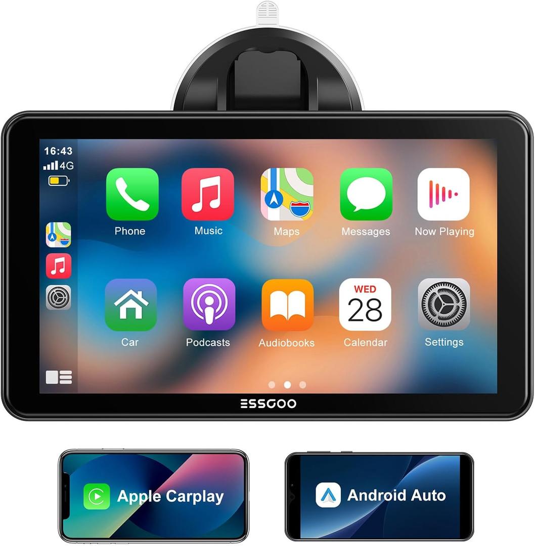 A-pple Carplay & Android Auto,7 Inches Carplay Screen for Car with Light-Sensitive, Siri & G-oogle Assistant Voice Control, Mirror Link, Bluetooth,Suitable for Various Models (7 Inches)