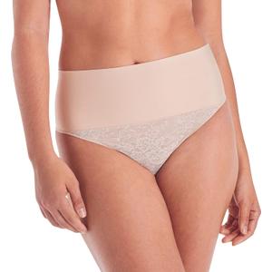Maidenform womens Tame Your Tummy Lace Thong Panties, Firm Control Shapewear Thong, Cool Comfort (Beige, S)