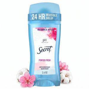 Secret Antiperspirant and Deodorant for Women, 24hr Sweat & Odor Protection, PH Balanced Protection, Gentle on Skin, Invisible Solid, Powder Fresh Scent, 2.6 oz, 2 Pcs