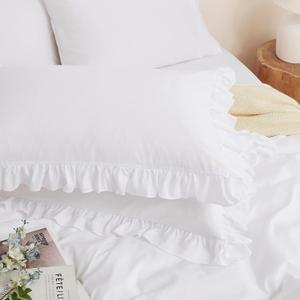 Horbaunal 2 Pack White Ruffle Pillowcases Queen Size, 20" x 30" Ruffle Pillow Covers Ultra Soft Microfiber Ruffled Fringe Pillow Shams, Shabby Chic Pillow Cases