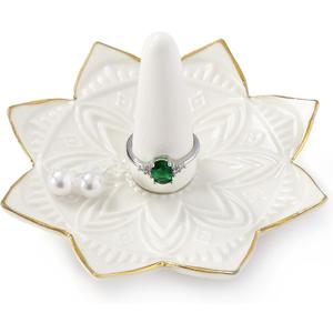 Ceramic Ring Holder for Jewelry,White Mandala Ring Dish Jewelry Dish Jewelry Holder,Room Decor,Engagement Wedding Birthday Gifts for Couples Women