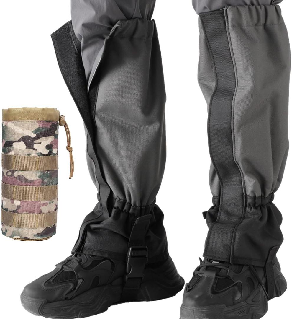 Gaiters for Hiking Boots, Waterproof & Adjustable Leg Protection for Weed Eating, Ideal Use as Tick Gaiters, Leg Gaiters (16", Black&Grey)
