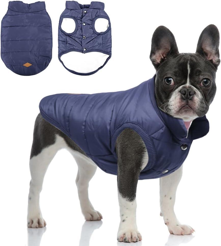 Warm Dog Coat, Windproof Dog Jacket Fleece Pet Winter Coats Solid Color Dogs Clothes Cold Weather Pet Jacket Vest Soft Puppy Apparel for Small Medium Dogs Cat (S, Navy) (Small(Chest: 15.7'', Back: 11.0''))