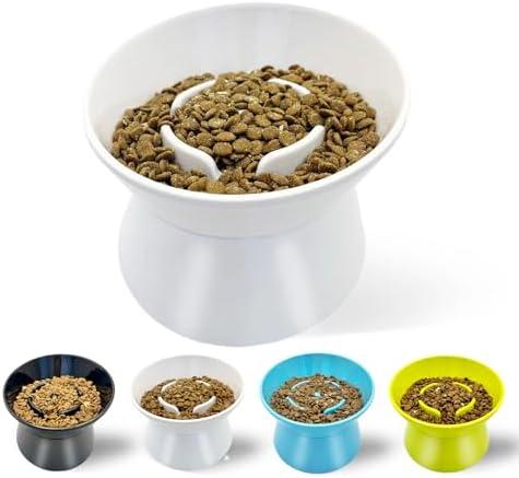 F FD Hub Tilted Raised Slow Feeder Bowl for Cats and Small & Medium Dogs, Raised Design Improves Posture, Spiral Inner Shape Prevents Fast Eating, Dishwasher Safe, 10 oz (White, L-Cats)