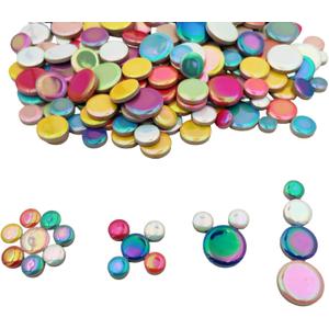 280PCS Iridescent Round Ceramic Mosaic Tiles for Crafts Bulk,1.1LB Circle Mosaic Pieces for Flowerpots, Vases, Cups, Garden and Home Decor DIY Mosaic Making Supplies (Mix Color)