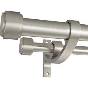 Double Curtain Rods with Aluminum Bouquet Brackets and End Cap Finials, Brushed Nickel Curtain Rods for Windows 36 to 72'',1-Inches Front and 5/8 Inches Back Double Drapery Rods
