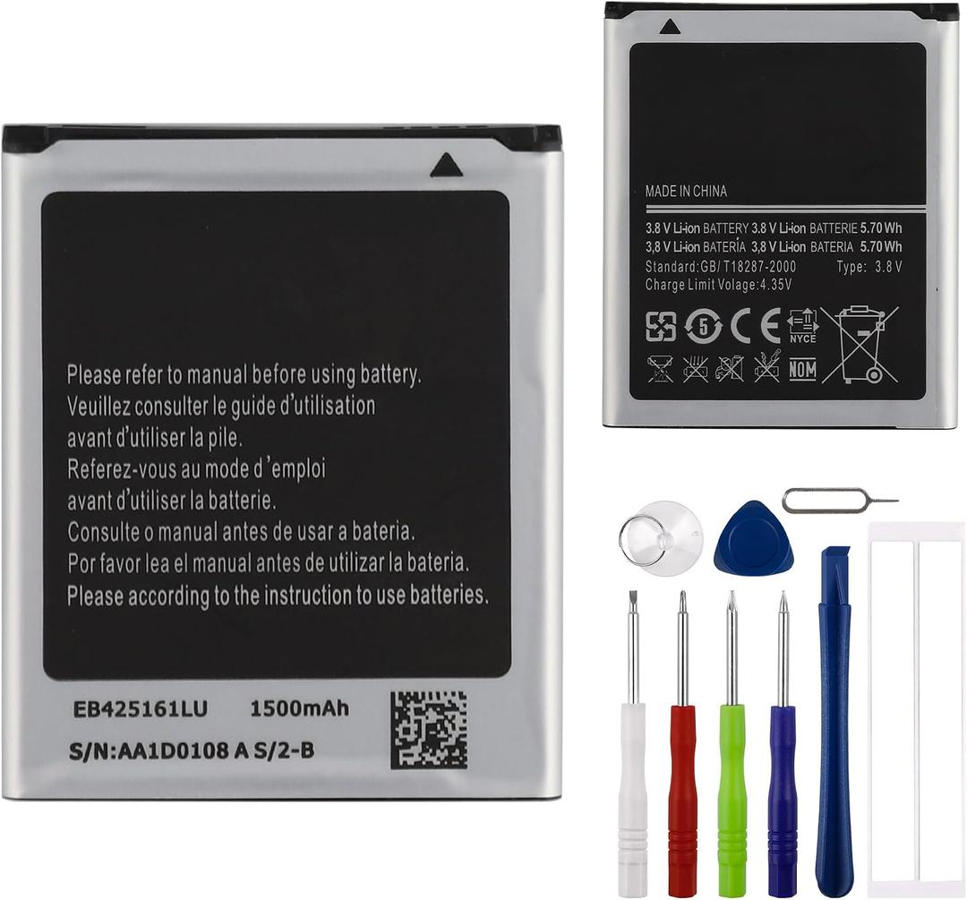 Replacement Battery EB425161LU Compatible for Samsung Galaxy S Duo,Ace 2,S3 Mini Series with Tools