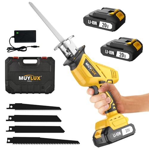 Cordless Reciprocating Saw, Electric Saw with Battery and Charger, 20V Battery Power Saws, 0-3500 SPM Variable Speed, Tool-Free Change, 4 PCS Blades for Wood PVC Metal Pipe Tree Cutting, 2 Batteries