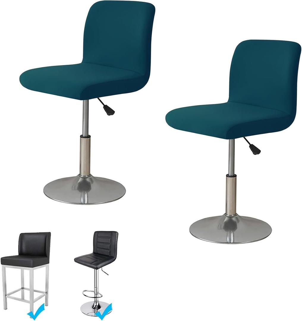 WOMACO Bar Stool Cover with Back Printed Dining Room Square Swivel Barstool Chair Seat Cushion Slipcover for Counter Height Mid Low Back Chair Protector (2, Peacock Blue)