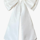 Detachable Satin Bow for Wedding Dress Bowknot with Irregular Tulle Tail, White