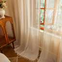 Sutuo Home Beige Boho Lace Curtains 96 inches Long for Living Room Dining Room,Sheer Window Curtains Farmhouse Privacy Crochet Vintage Tassels Rustic Victorian Style Rod Pocket Decor, 2 Panels 50" W