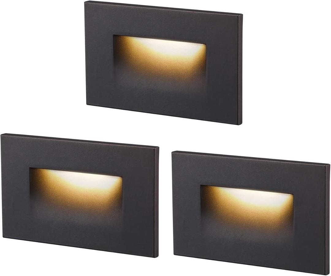 CLOUDY BAY 120V Dimmable LED Step Light,3000K Warm White 3W 100lm,Indoor Outdoor Stair Light,Oil Rubbed Bronze,3 Pack
