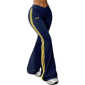 Floerns Women's Elastic Waist Flare Leggings Striped Bell Bottom Sports Yoga Pants (Dark Blue)