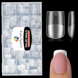 Luckyfairy Short Square Nail Tips Full Matte 360pcs Pre-file Square Tips for Acylic Nails Tips False Nail Tip Press on Nails for Nail Extension 15 Sizes